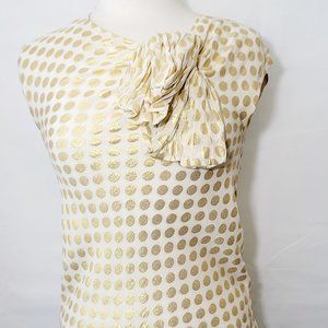 H&M Womens Gold Metallic White Polka Dot Top